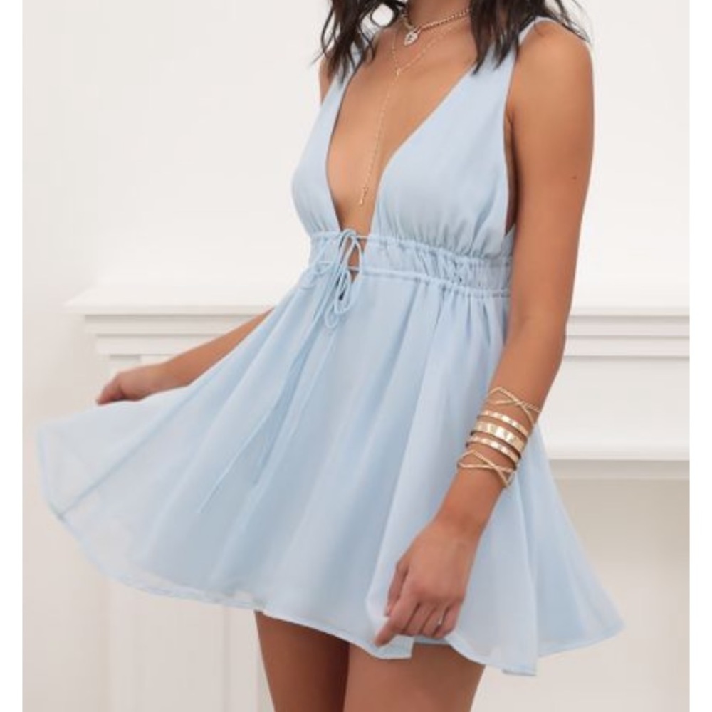 Lucy in the Sky medium light blue dress.